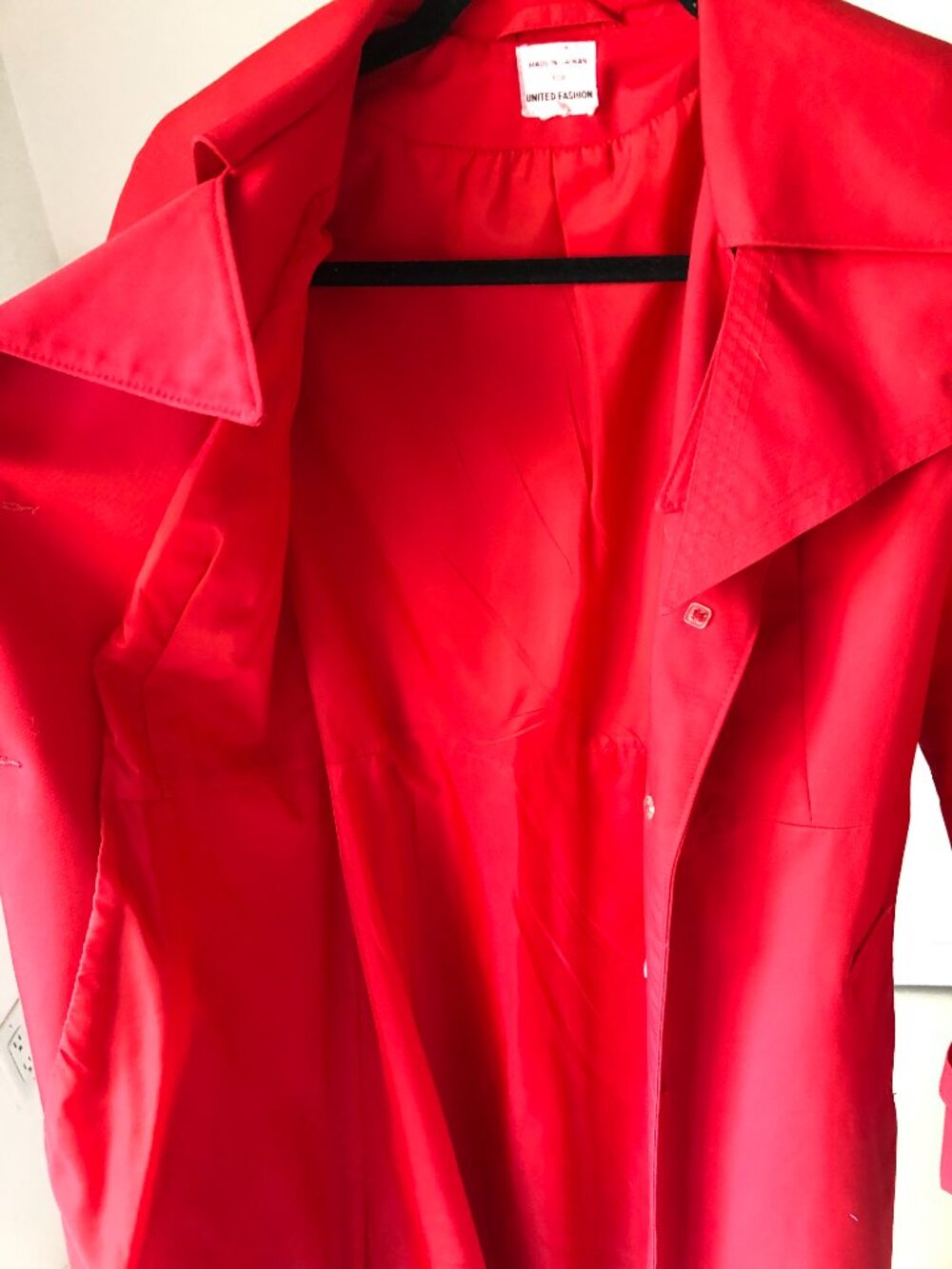 Vintage 70s Red Trench Coat United Fashion Oversized Collar Belted Maxi - Picture 7 of 13